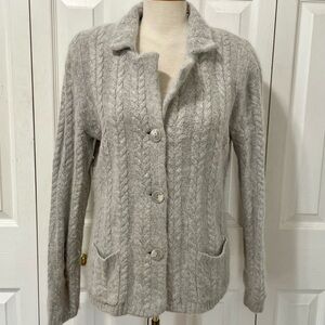 Kenar Grey Cable Knit Angora Blend Button up Cardigan Size XL